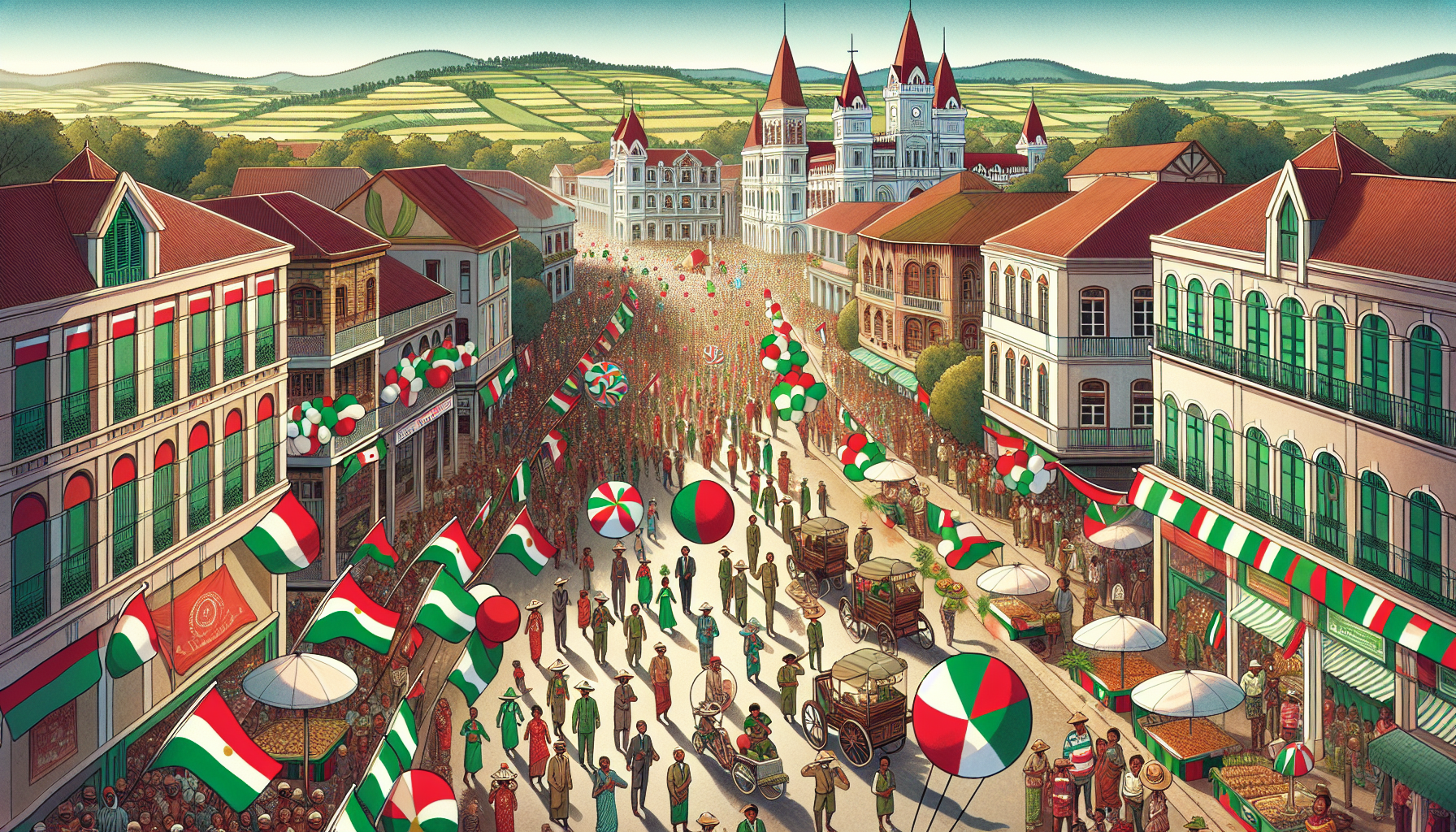 célébrez le 65e anniversaire d'indépendance de madagascar ! assistez à un spectacle éblouissant de feux d'artifice, à des démonstrations de drones et à des jets d'eau magiques. vivez un moment inoubliable au cœur de la fête nationale.